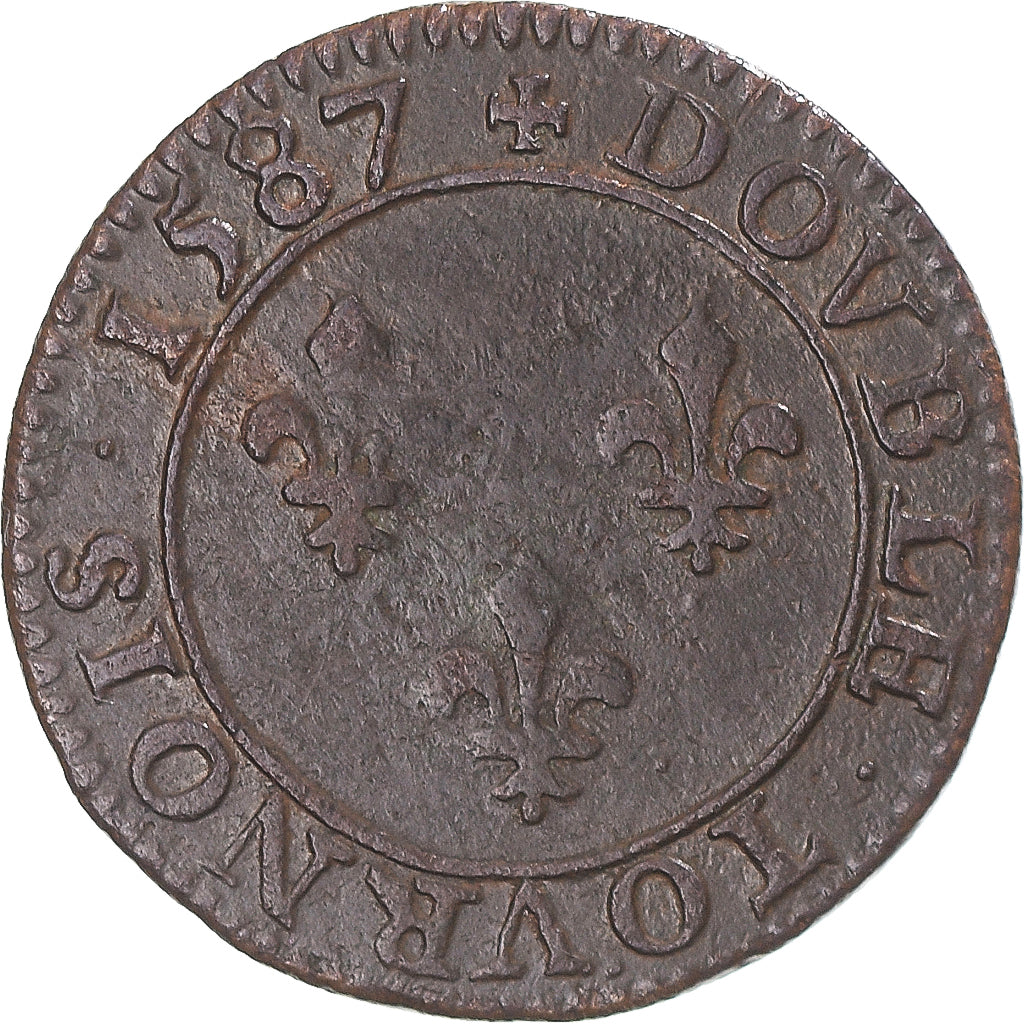Monnaie, France, Henri III, Double Tournois, 1587, Paris, TB+, Cuivre