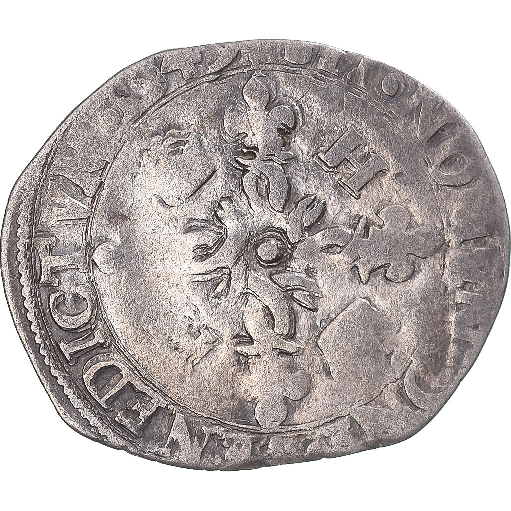 Moeda, França, Henri II, Douzain aux croissants, 1549, La Rochelle, VF(30-35)