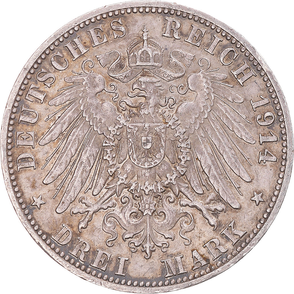 Monnaie, Etats allemands, WURTTEMBERG, Wilhelm II, 3 Mark, 1914, Freudenstadt
