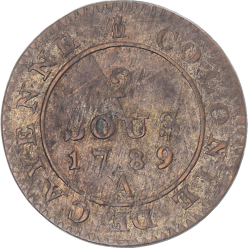 Monnaie, Guyane française, Louis XVI, 2 Sous, 1789, Paris, TTB, Billon, KM:1