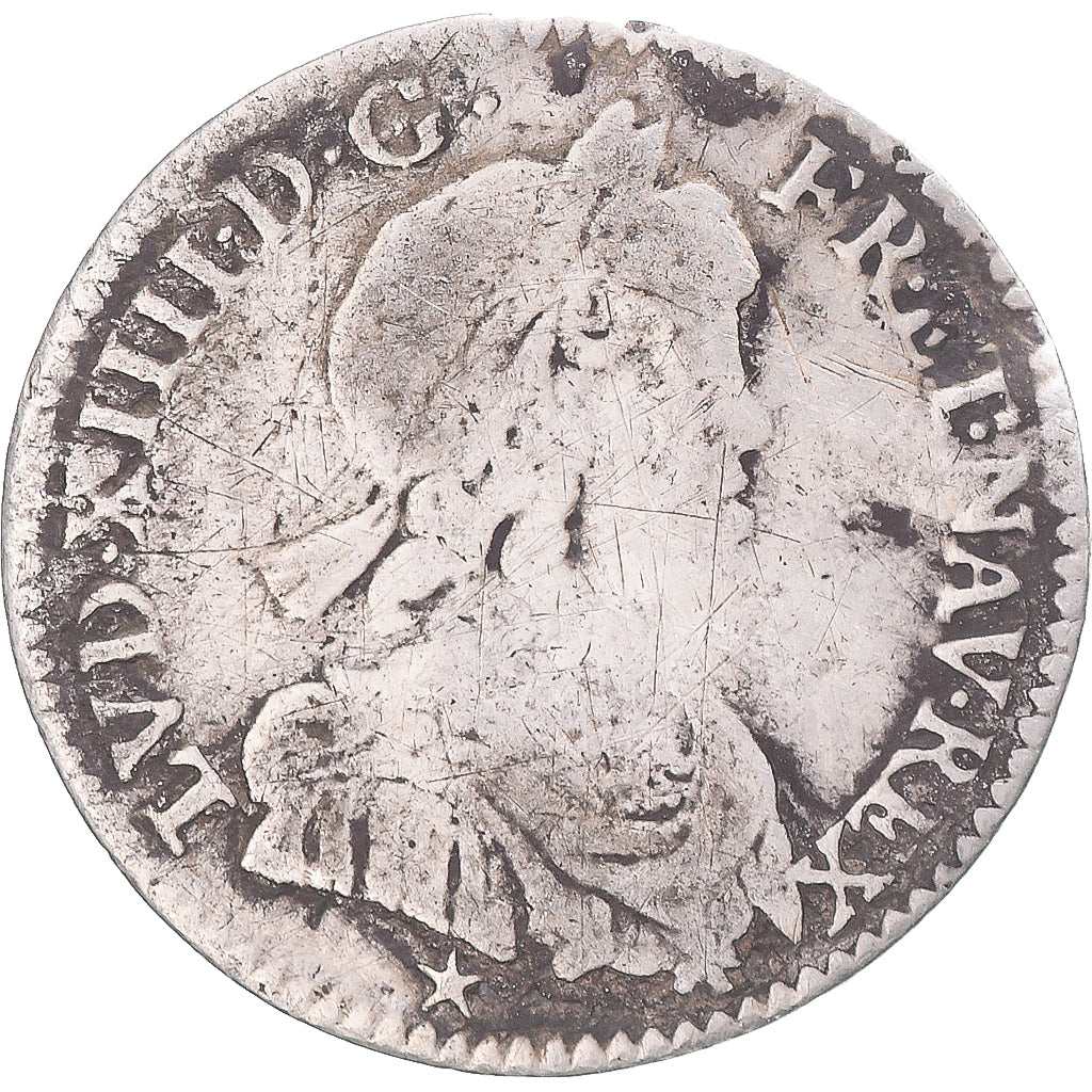 Moneda, Francia, Louis XIV, 1/12 Ecu à la mèche courte, 1645, Lyon, BC+