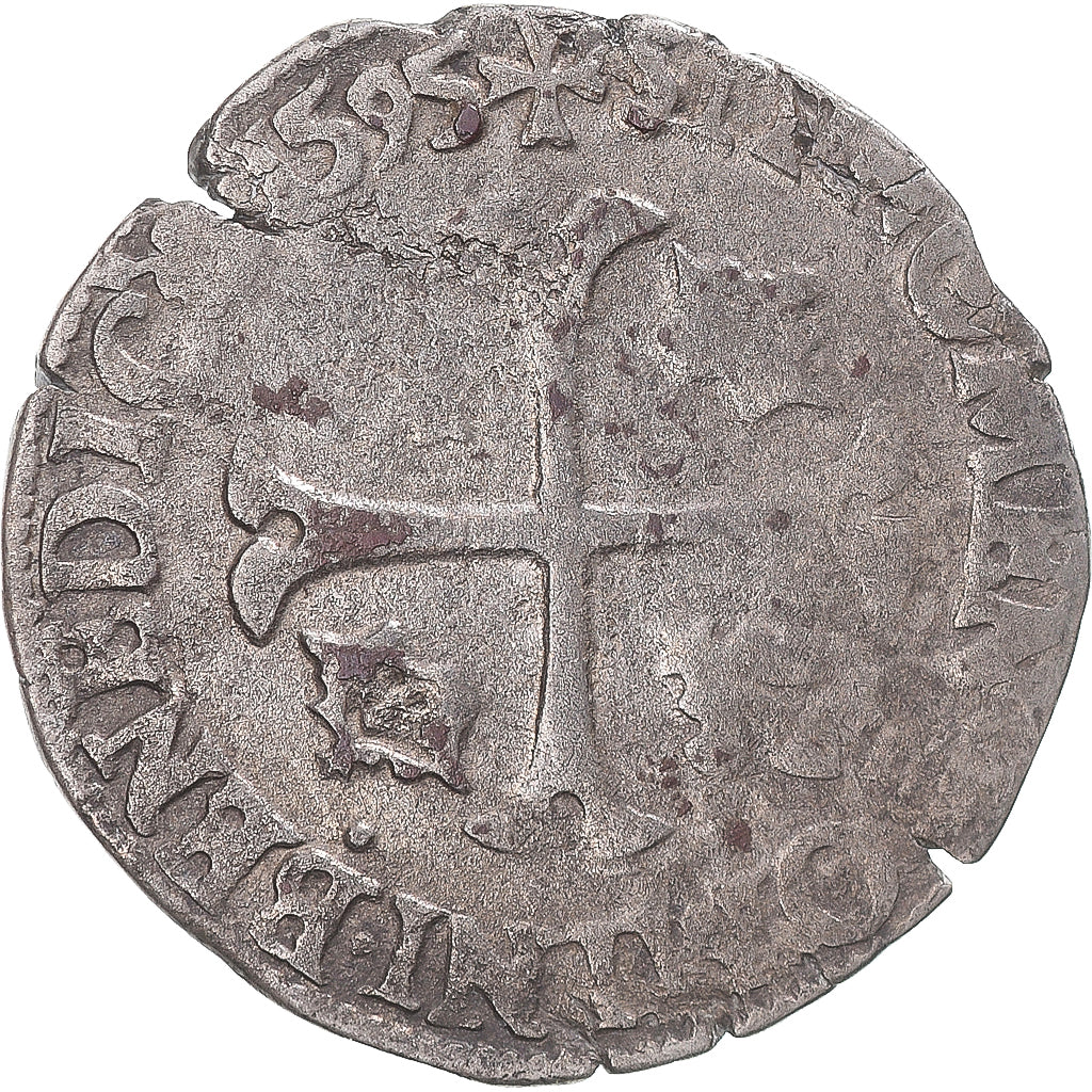 Moeda, França, Henri IV, Douzain aux deux H, 1595, Rouen, VF(30-35), Lingote
