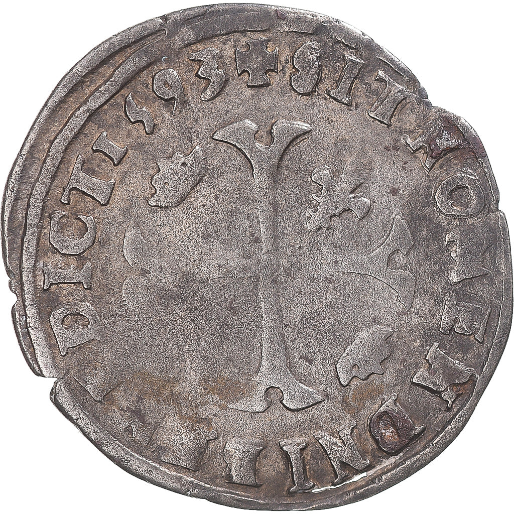 Moeda, França, Henri IV, Douzain aux 2 H couronnés, 1593, Clermont, VF(30-35)