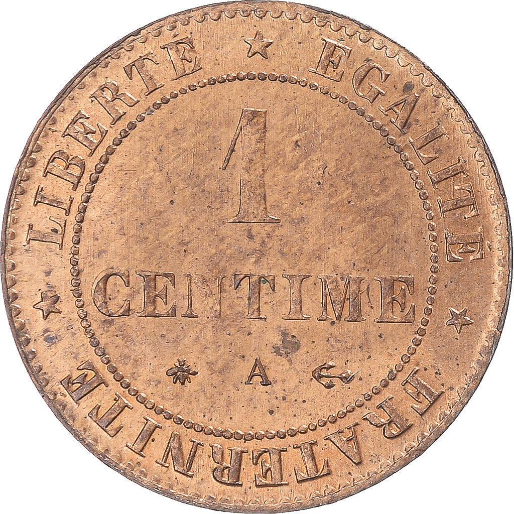 Moneta, Francja, Cérès, Centime, 1877, Paris, MS(63), Brązowy, KM:826.1