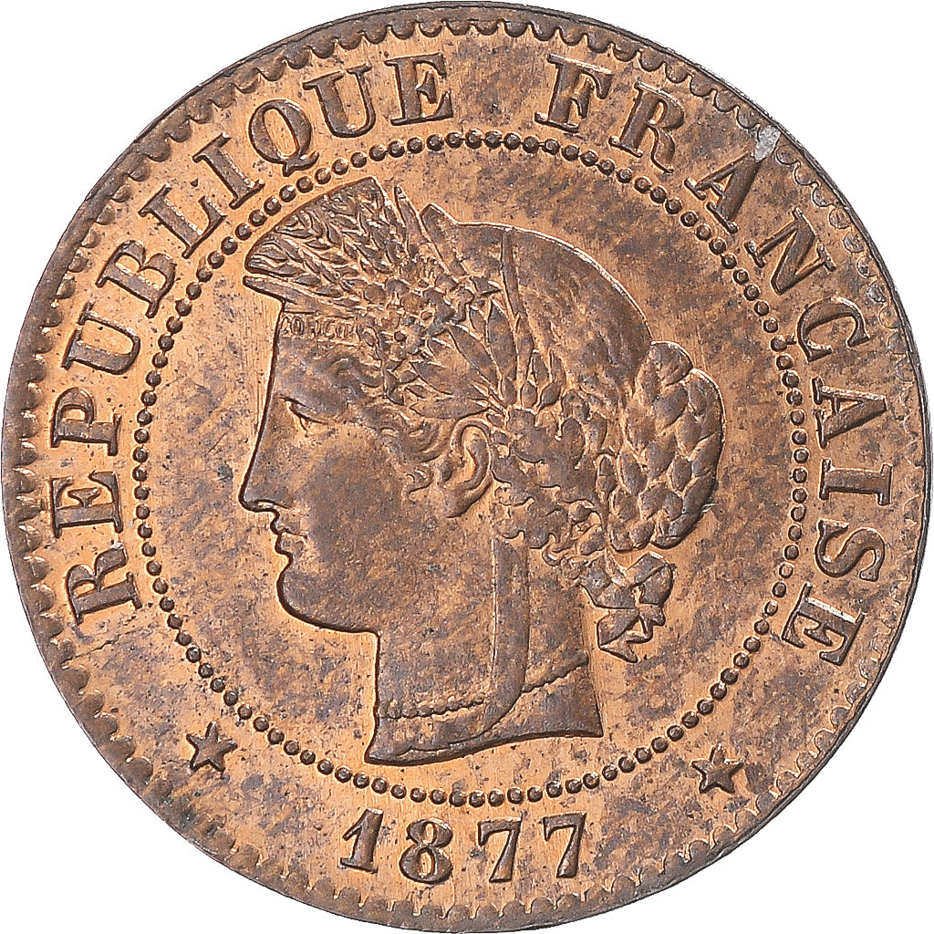 Moeda, França, Cérès, Centime, 1877, Paris, MS(63), Bronze, KM:826.1