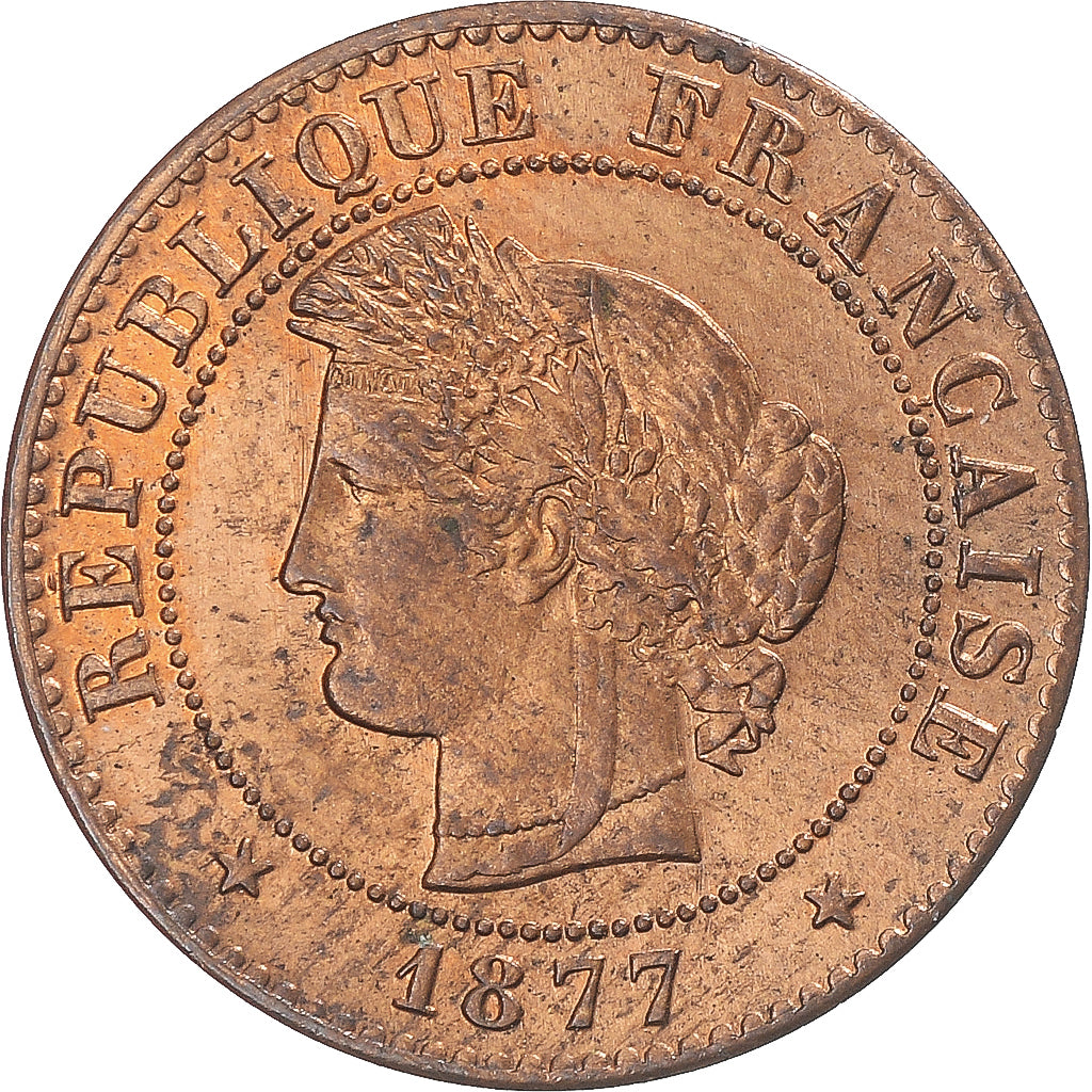 Moeda, França, Cérès, Centime, 1877, Paris, MS(63), Bronze, KM:826.1