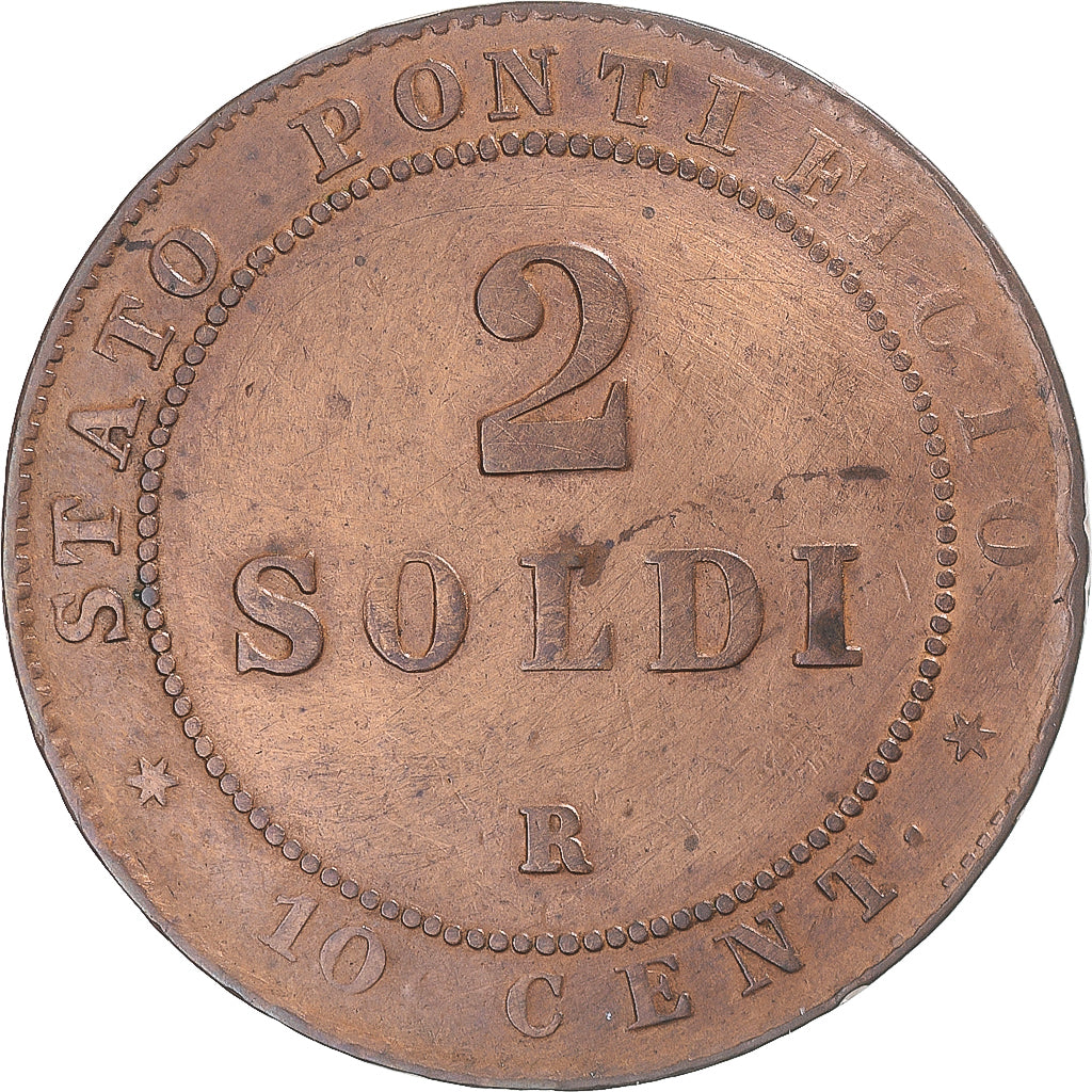 Moneda, Estados italianos, PAPAL STATES, Pius IX, 2 Soldi, 10 Centesimi, 1867