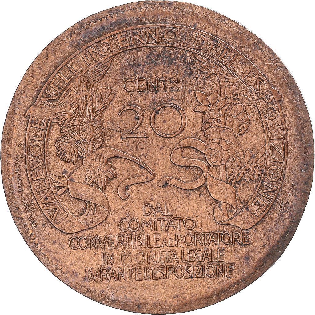 Italia, 20 centesimi token, Exposition Internationale de Milan, 1906, MBC
