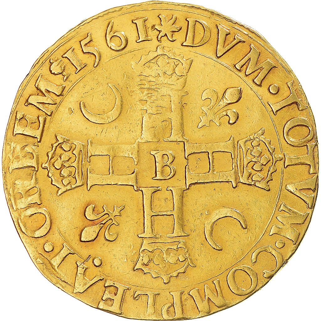 Frankrijk, Henri II, Double Henri d'or, 1561, Rouen, 1st Type, Goud, FR+