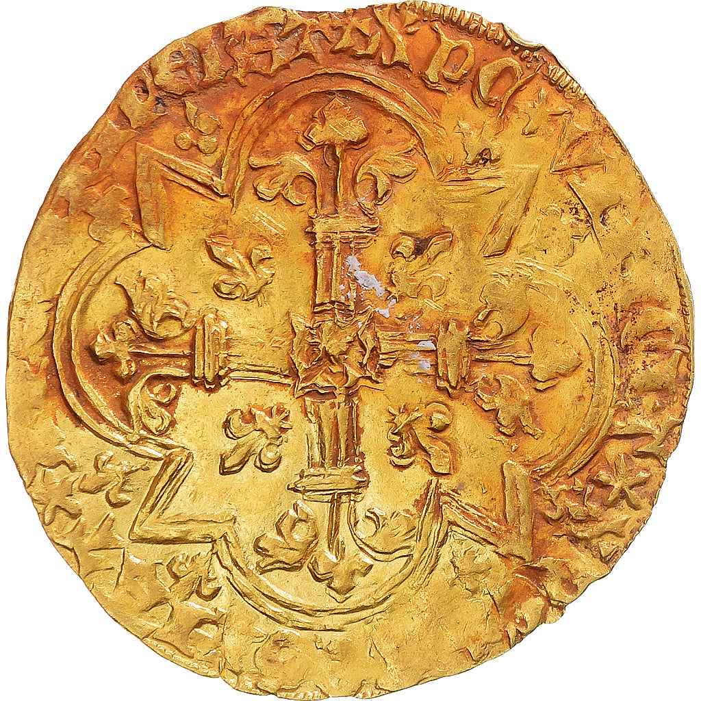 França, Charles VI, 1/2 heaume d’or, Poitiers, Dourado, VF(30-35)