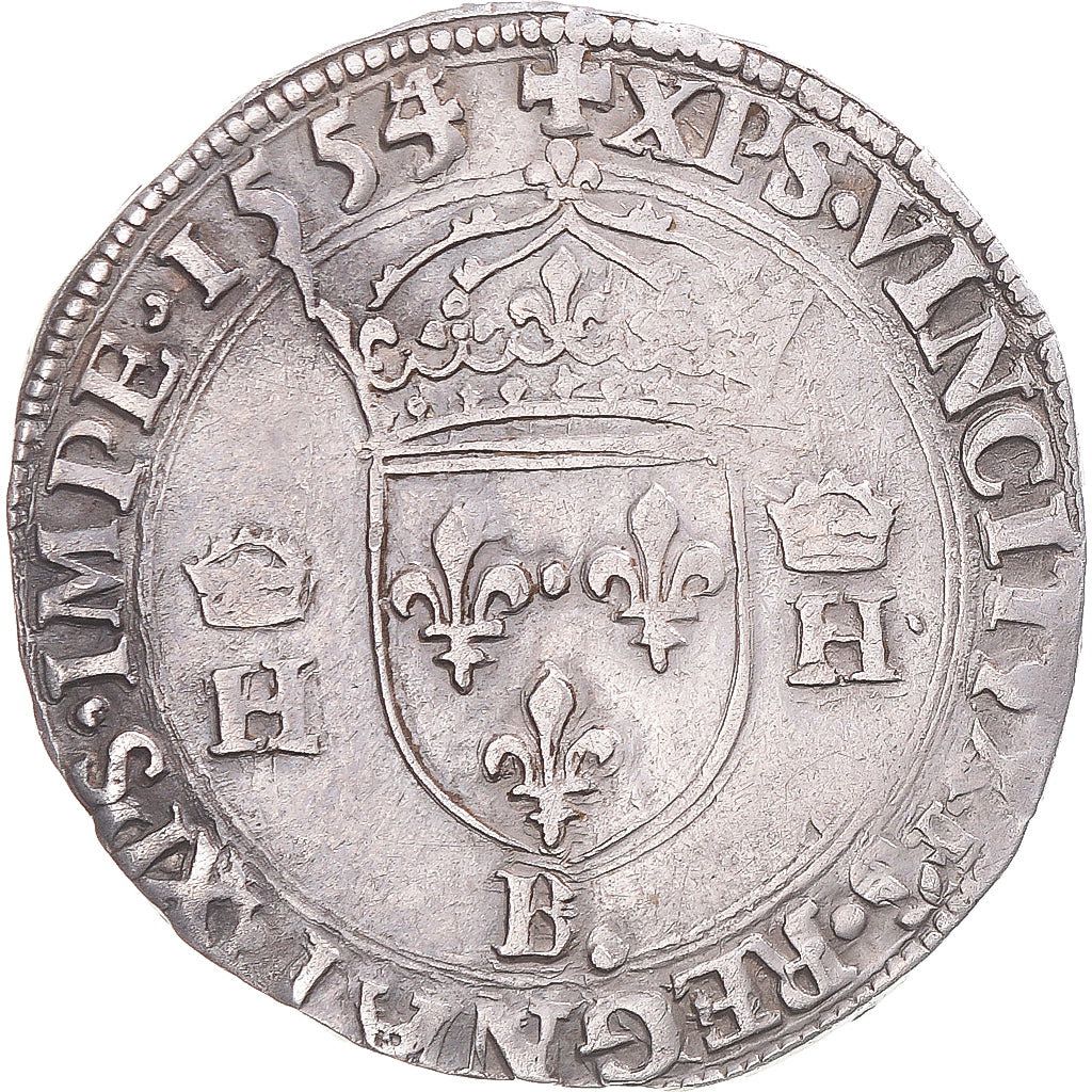 Munten, Frankrijk, Henri II, Teston à la tête nue, 1554/3, Rouen, ZF, Zilver