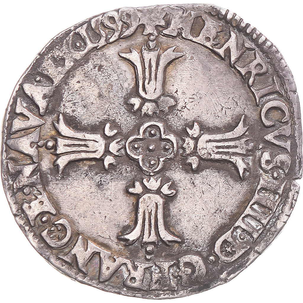 Moeda, França, Henri IV, 1/4 Ecu, 1599, Bayonne, AU(50-53), Prata, Gadoury:597