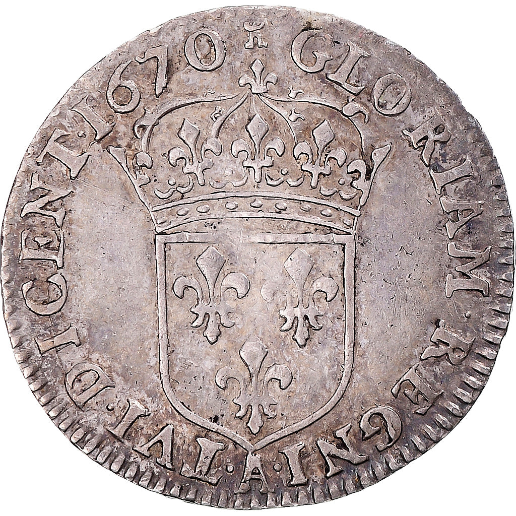 Francia, Antilles ou Canada, Louis XIV, 5 Sols, 1670, Paris, Plata, MBC+