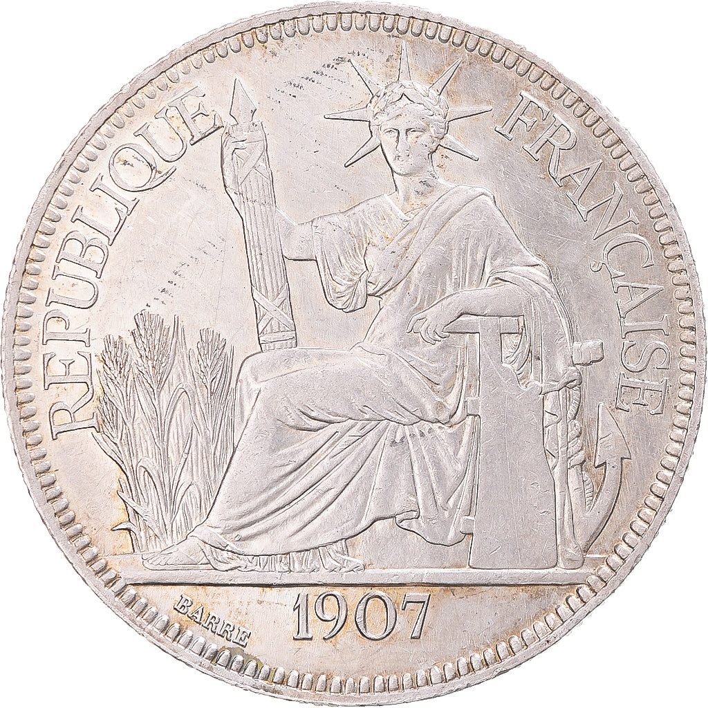 Coin, FRENCH INDO-CHINA, Piastre, 1907, Paris, AU(55-58), Silver, KM:5a.1