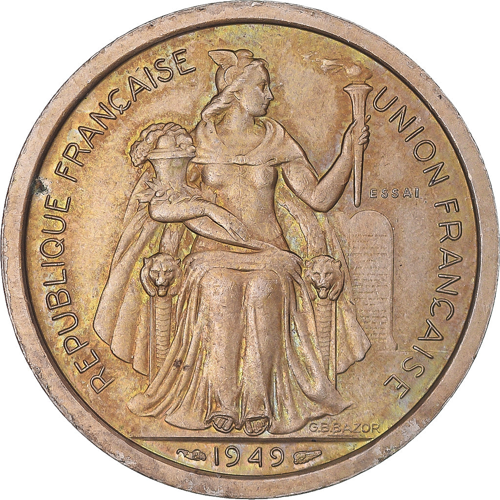 Coin, FRENCH OCEANIA, 2 Francs, 1949, Paris, ESSAI, MS(63), Copper-nickel, KM:E9