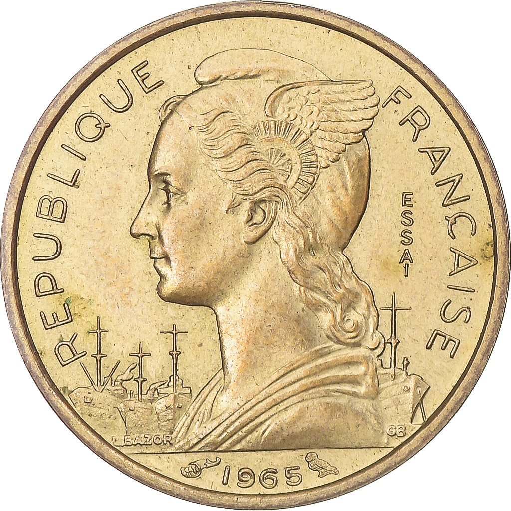 Coin, French Somaliland, 10 Francs, 1965, Paris, ESSAI, MS(63), Aluminum-Bronze