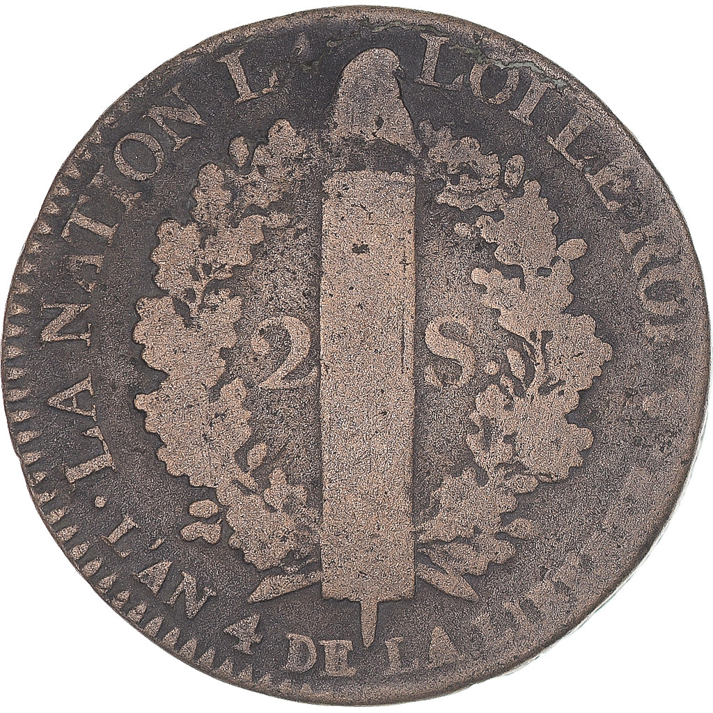 Münze, Frankreich, Louis XVI, 2 sols François, 1792 / AN 4, Paris, S, Bronze