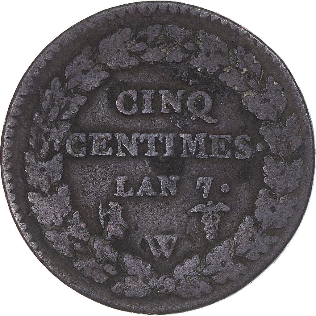 Coin, France, Dupré, 5 Centimes, AN 7/5, Lille, VF(20-25), Copper, Gadoury:126