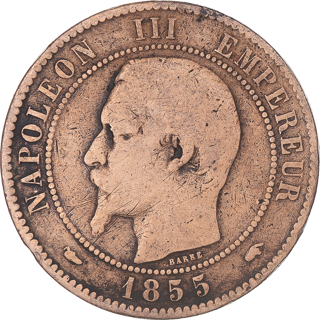 Moneta, Francia, Napoleon III, 10 Centimes, 1855, Paris, MB, Rame, Gadoury:248