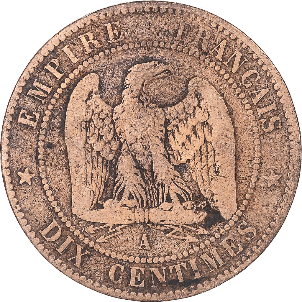 Moneta, Francia, Napoleon III, 10 Centimes, 1855, Paris, MB, Rame, Gadoury:248