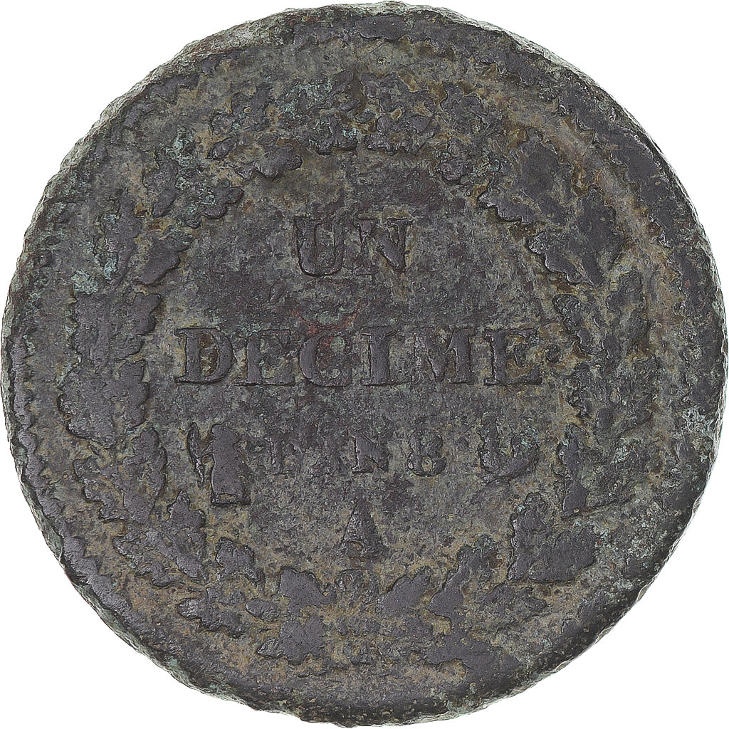 Moneta, Francja, Dupré, Decime, AN 8, Paris, VF(30-35), Brązowy, KM:644.1