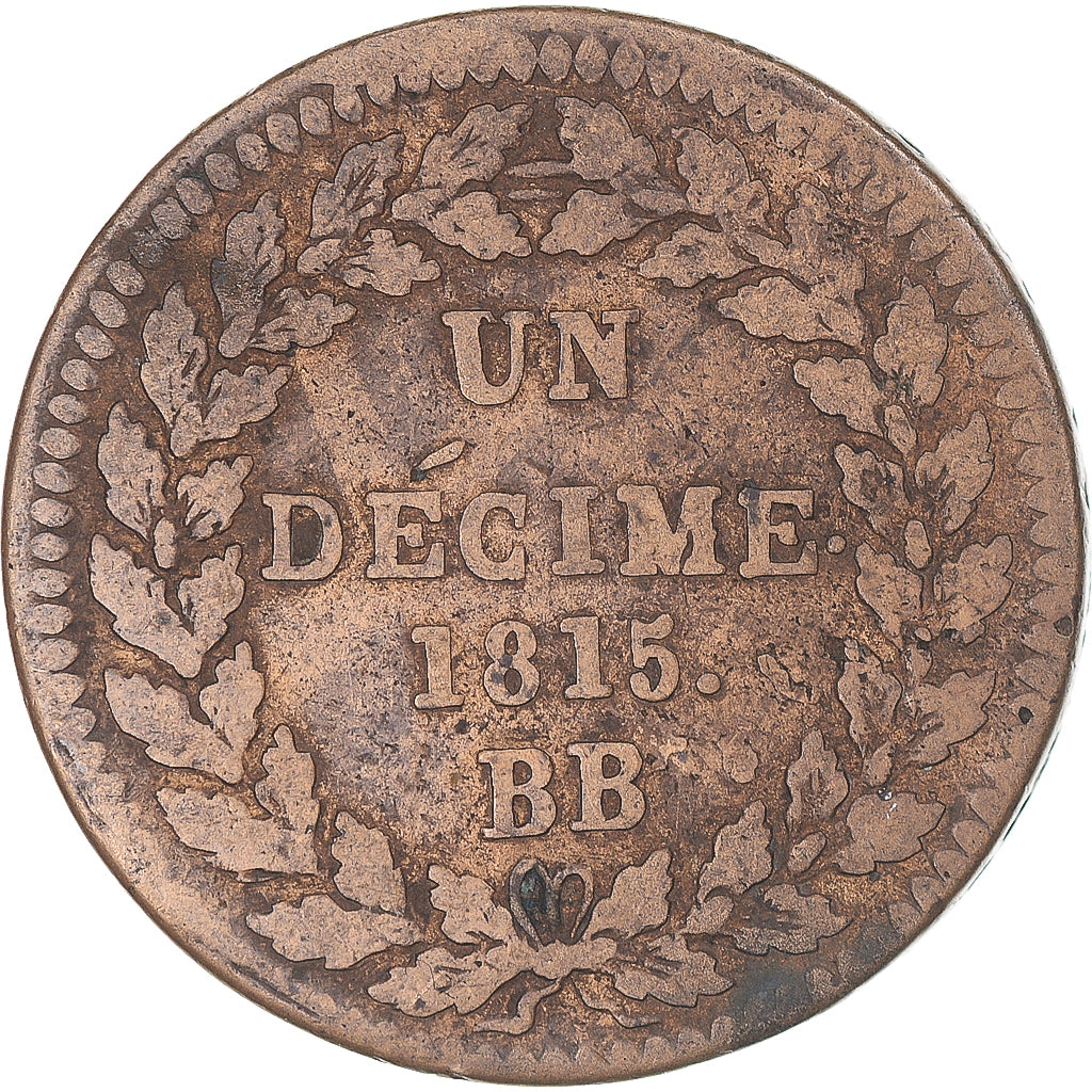 Moneta, Francja, Louis XVIII, Decime, 1815, Strasbourg, VF(30-35), Brązowy
