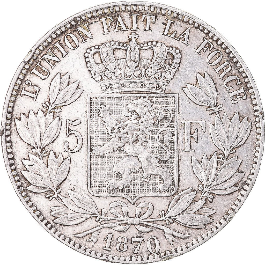 Coin, Belgium, Leopold II, 5 Francs, 1870, Brussels, VF(30-35), Silver, KM:24