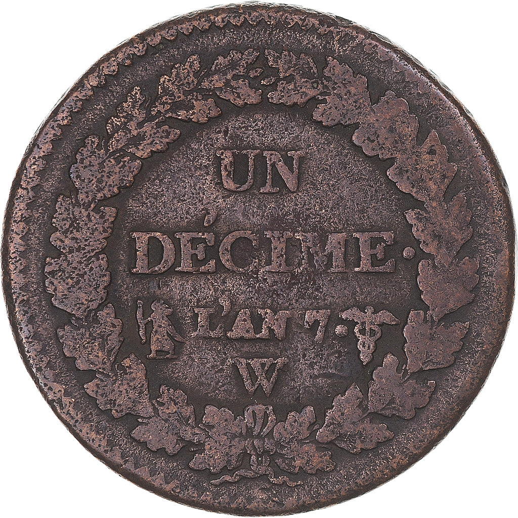 Moneta, Francja, Dupré, Decime, AN 7, Lille, VF(20-25), Brązowy, KM:644.11