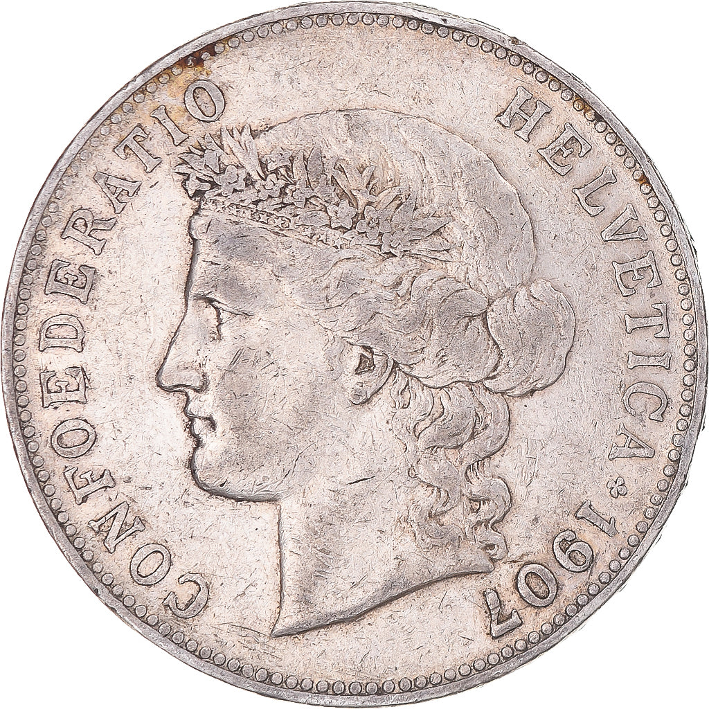 Coin, Switzerland, 5 Francs, 1907, Bern, VF(30-35), Silver, KM:34