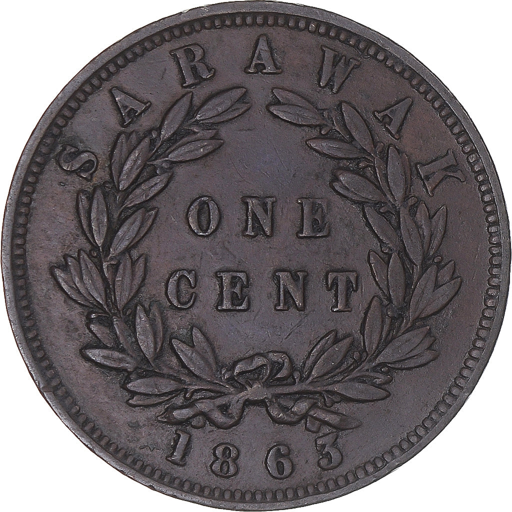 Moneta, Sarawak, James Brooke, Cent, 1863, Heaton, AU(50-53), Miedź, KM:3