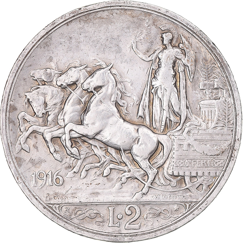 Coin, Italy, Vittorio Emanuele III, 2 Lire, 1916, Rome, VF(30-35), Silver, KM:55