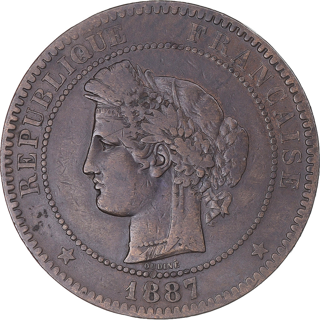 Moneta, Francia, Cérès, 10 Centimes, 1887, Paris, MB+, Bronzo, KM:815.1