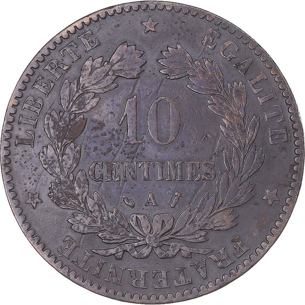 Moneta, Francia, Cérès, 10 Centimes, 1887, Paris, MB+, Bronzo, KM:815.1