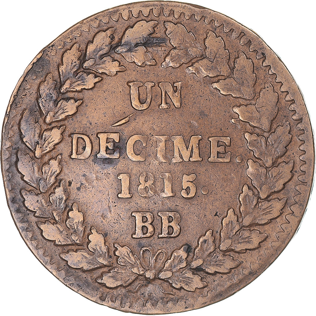 Moneta, Francja, Louis XVIII, Decime, 1815, Strasbourg, EF(40-45), Brązowy