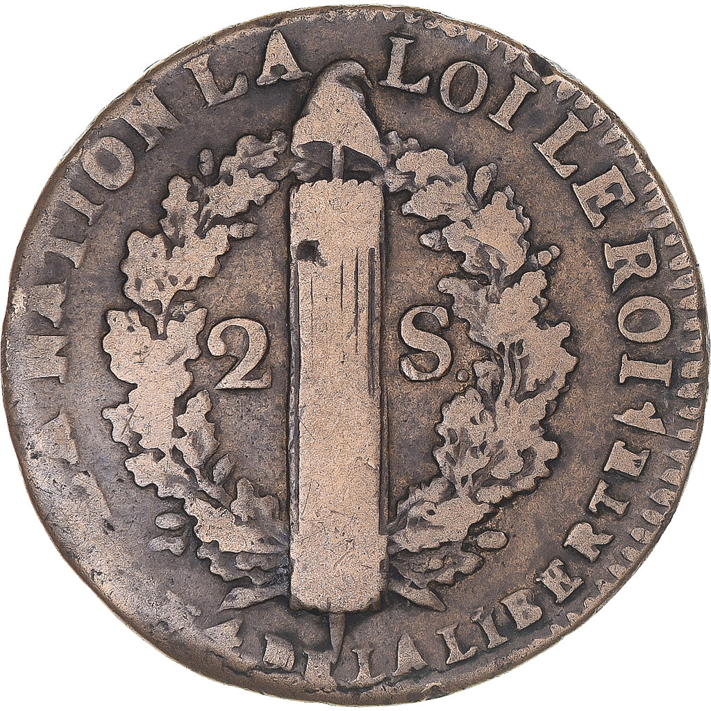 Münze, Frankreich, Louis XVI, 2 sols François, 1792 / AN 4, Lille, S+, Bronze