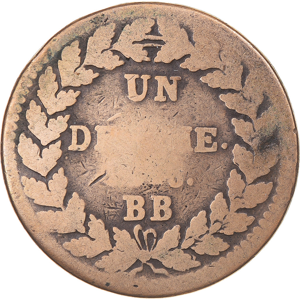 Moneta, Francia, Louis XVIII, Decime, 1815, Strasbourg, MB, Bronzo, KM:701