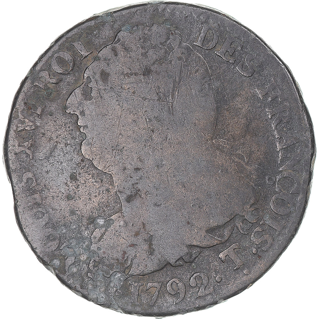 Monnaie, France, Louis XVI, 2 sols François, 1792 / AN 4, Saumur, TB, Bronze