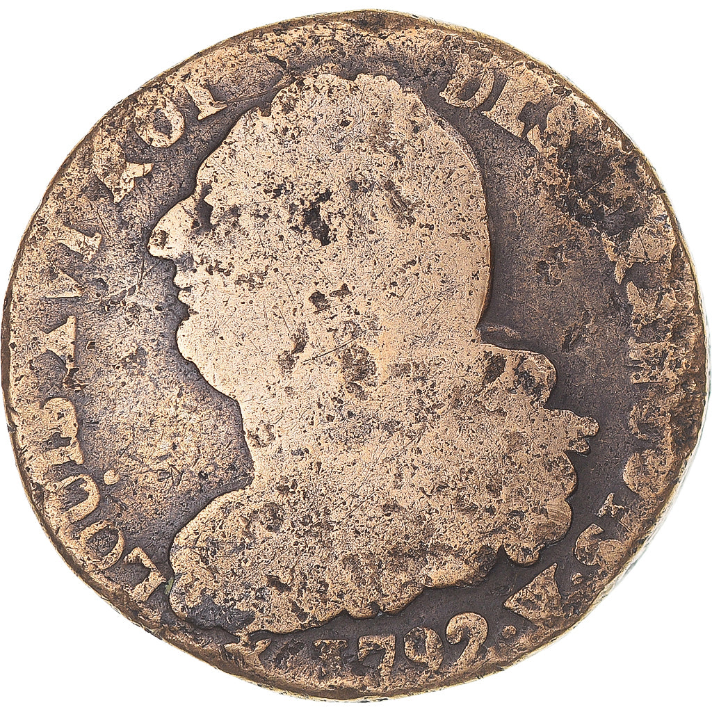Münze, Frankreich, Louis XVI, 2 sols François, 1792 / AN 4, Lille, S, Bronze