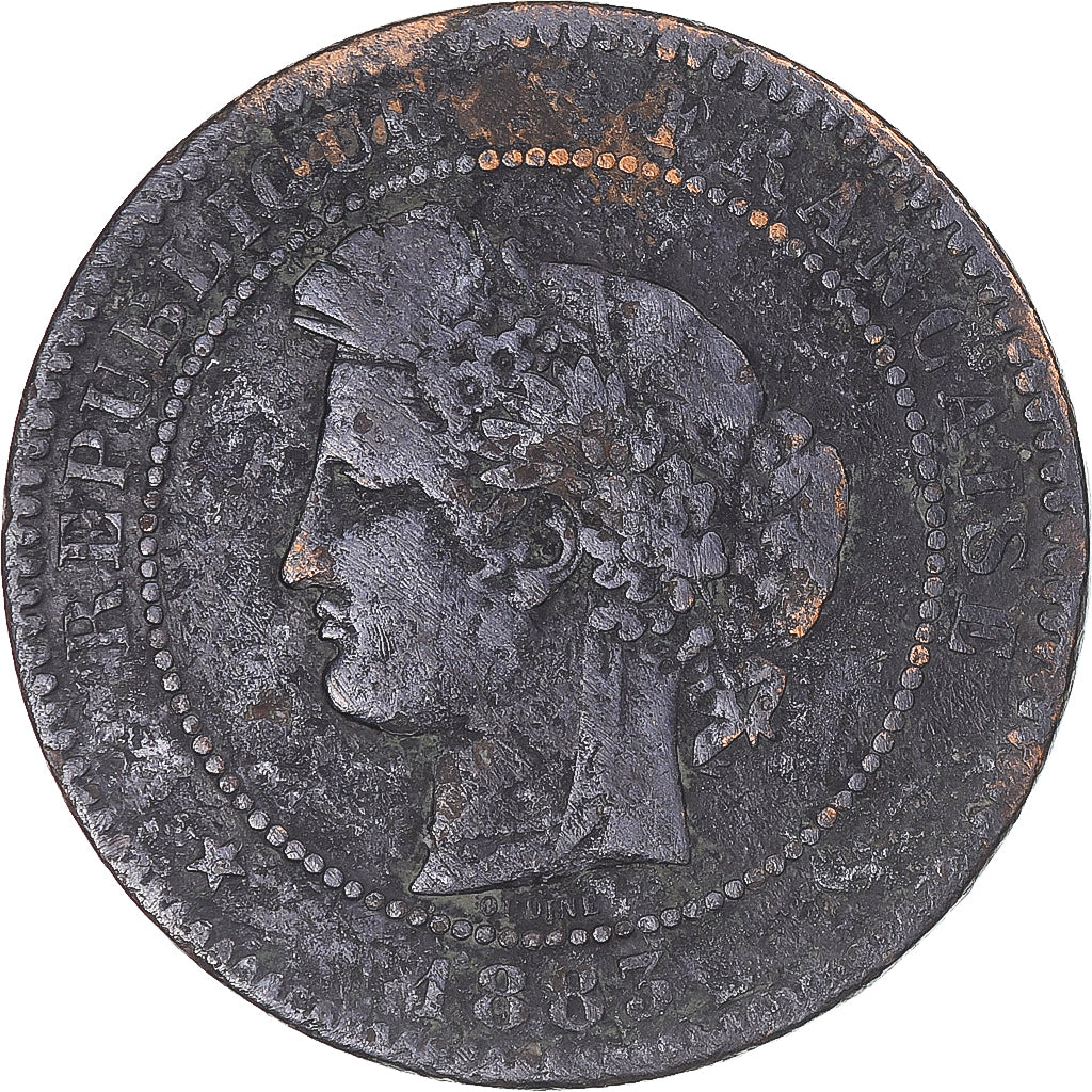 Moneta, Francja, Cérès, 10 Centimes, 1883, Paris, VF(20-25), Brązowy