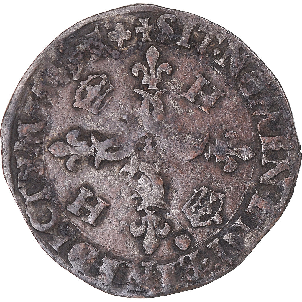 Moeda, França, Henri II, Douzain aux croissants, 1549, Lyon, VF(30-35)