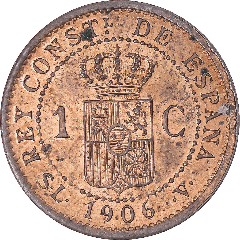 Moeda, Espanha, Alfonso XIII, Centimo, 1906, Madrid, AU(55-58), Bronze, KM:726