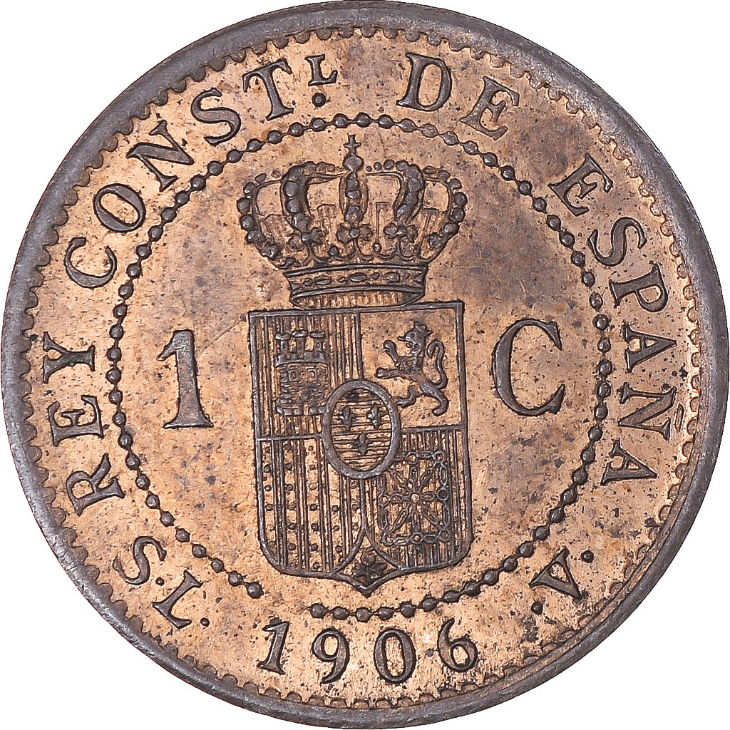 Moeda, Espanha, Alfonso XIII, Centimo, 1906, Madrid, AU(55-58), Bronze, KM:726