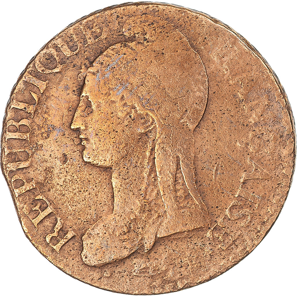 Coin, France, Dupré, 5 Centimes, AN 8, Lyon, VF(30-35), Bronze, KM:640.5