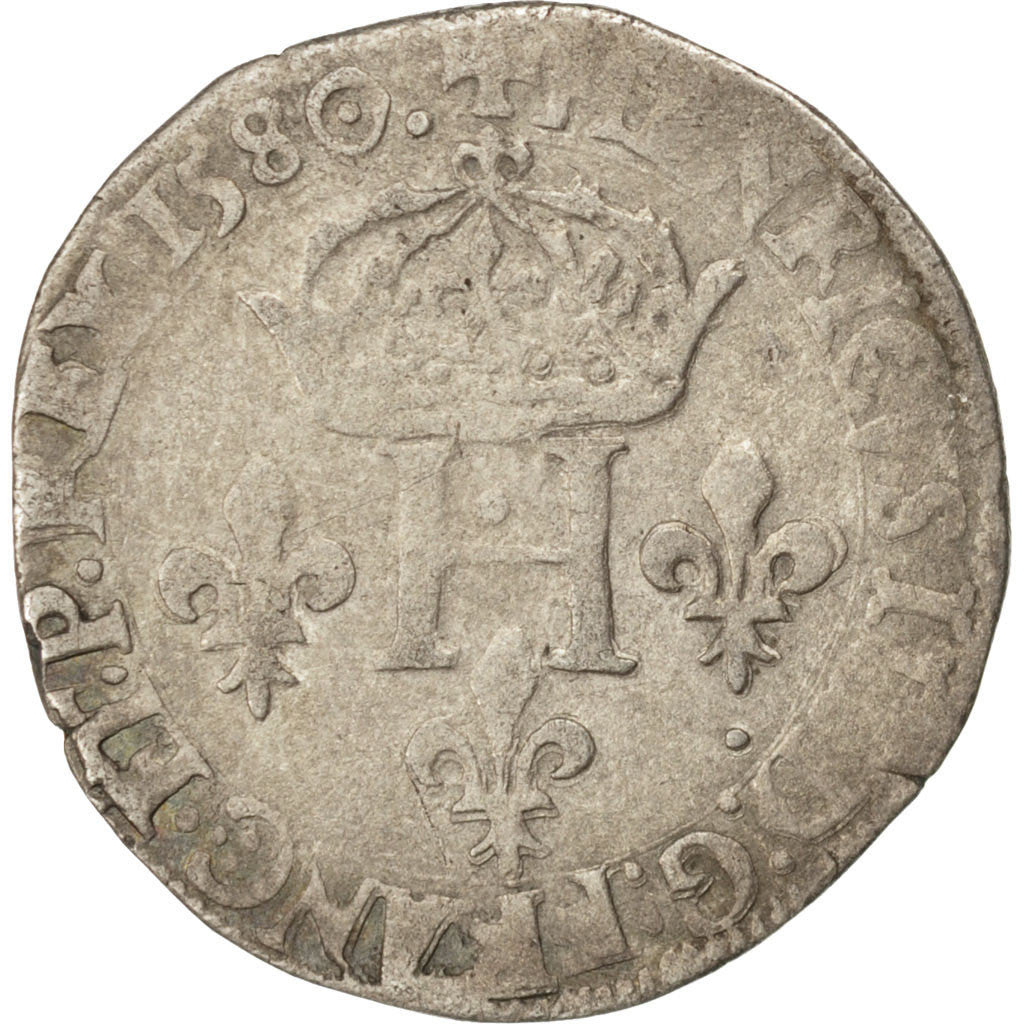 Coin, France, Double Sol Parisis, 1580, Lyons, VF(30-35), Billon, Sombart:4472