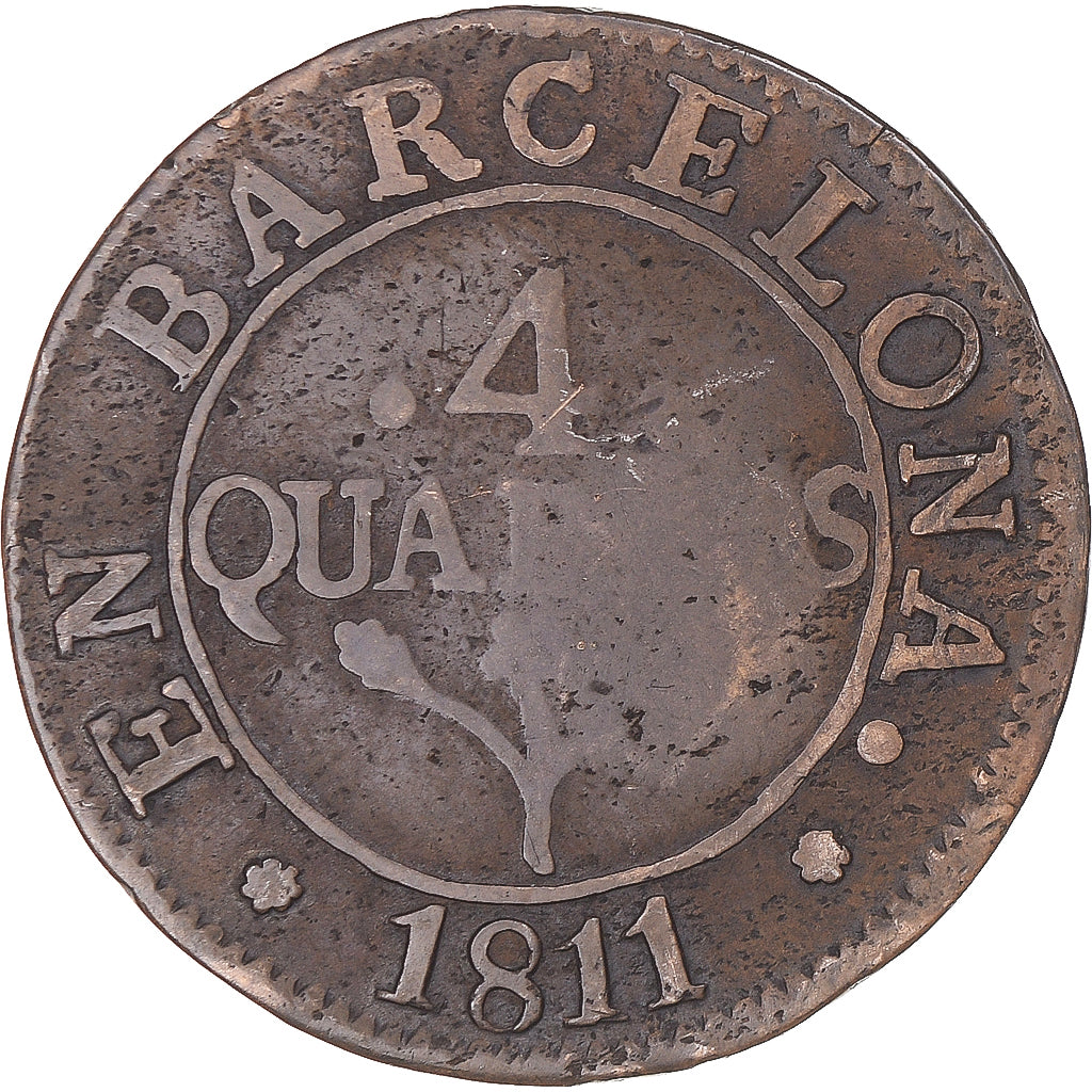 Coin, Spain, BARCELONA, Joseph (Jose) Napolean, 4 Quartos, 1811, Barcelona