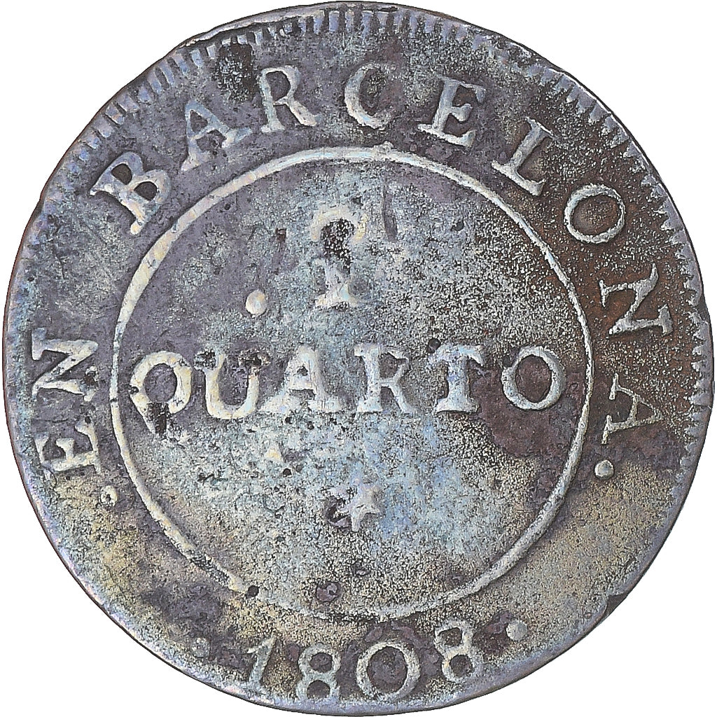 Münze, Spanien, BARCELONA, Joseph (Jose) Napolean, Quarto, 1808, Barcelona, SS