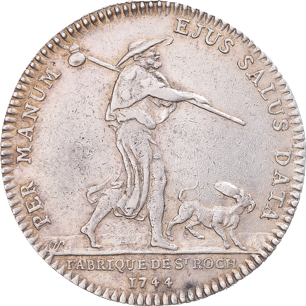 France, Jeton, Louis XV, Fabrique de Saint-Roch, 1744, TTB, Argent
