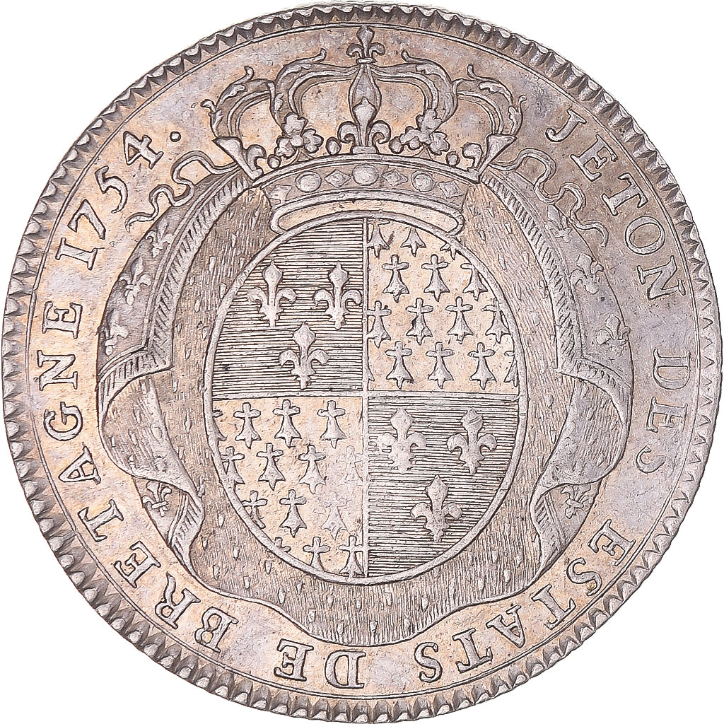 France, Token, Louis XV, États de Bretagne, Rennes, 1754, AU(50-53), Silver