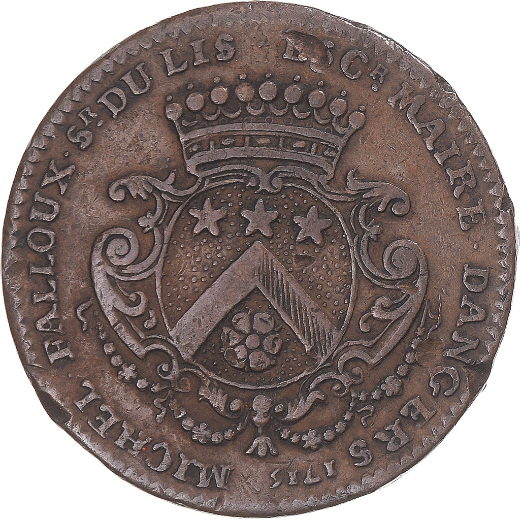 France, Token, Anjou, Michel Falloux, maire d’Angers, 1715, EF(40-45), Copper