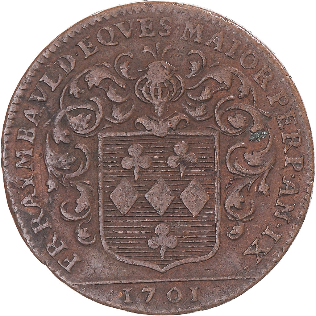 França, Token, Anjou, François Raymbauld, 1701, EF(40-45), Cobre
